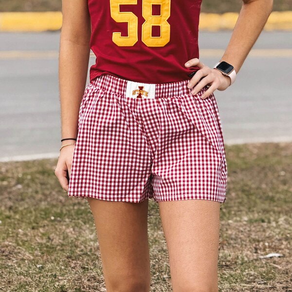 Hype & Vice Women's Gingham I-State Cardinal Shorts